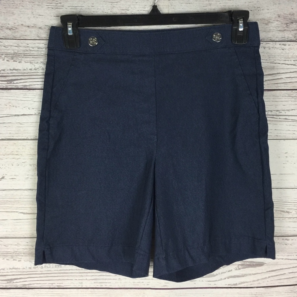 Rafaella Women's Blue Stretch Comfort Waistband Pull On Bermuda Shorts
